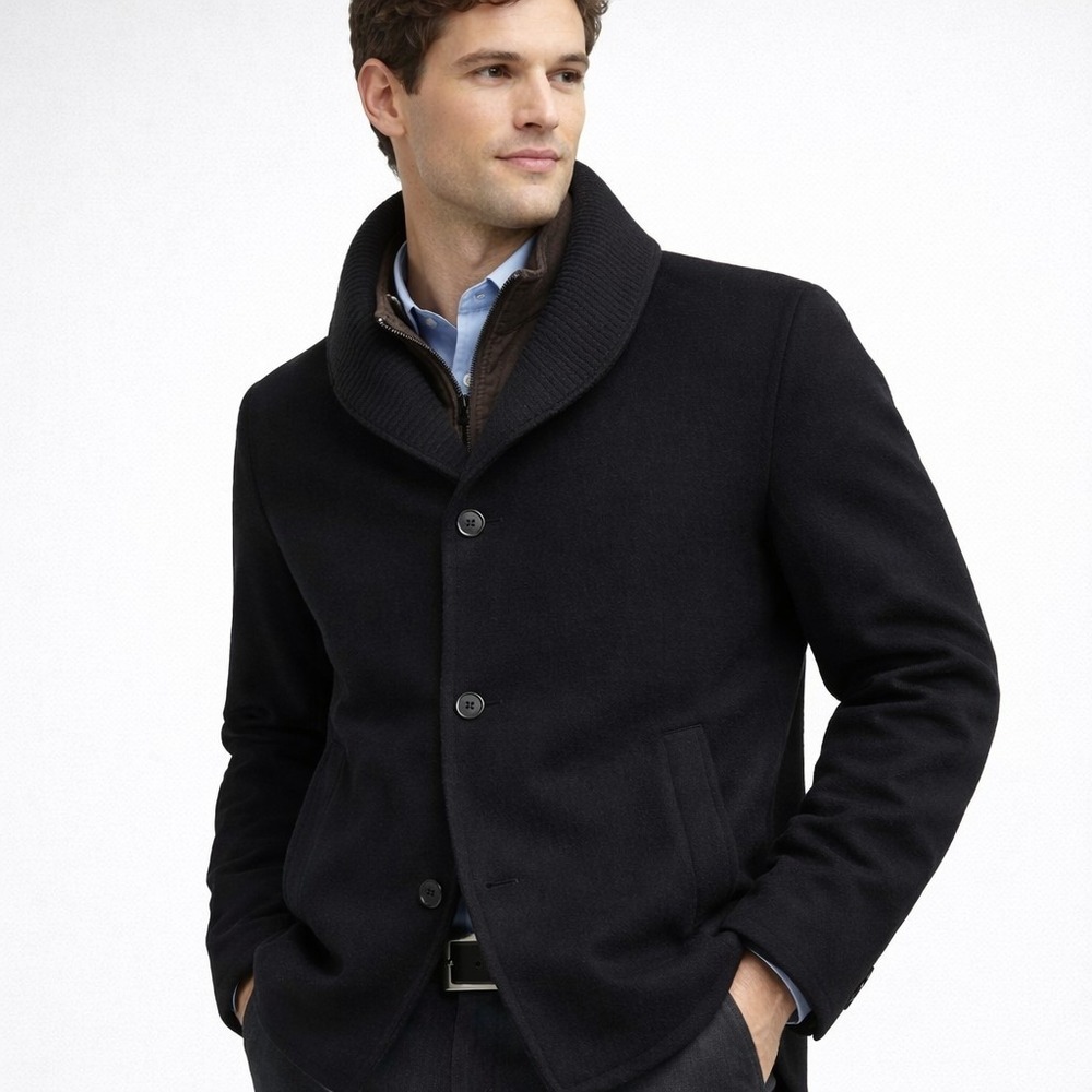 W.R.K New York Men's Classic Black Button Front Wool Blend‎ Peacoat $398 Sz M
